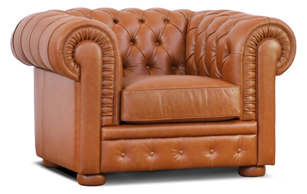 Poltrona Chester pelle fiore cognac