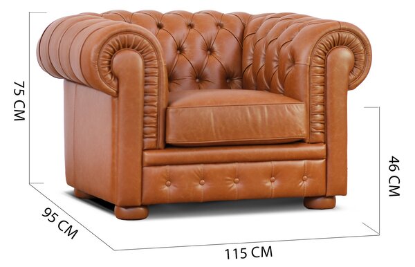 Poltrona Chester pelle fiore cognac