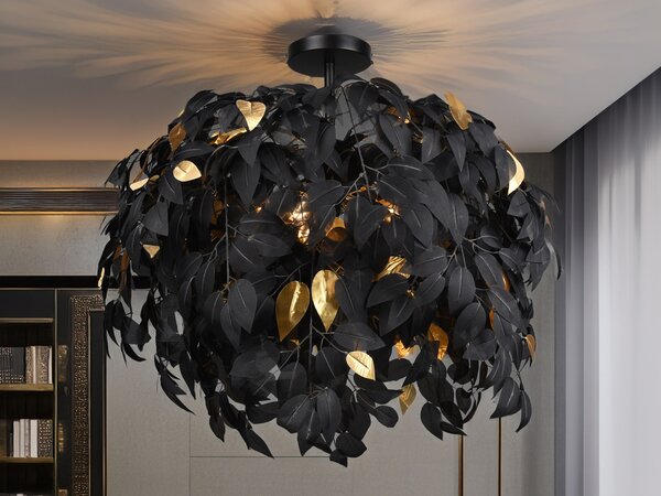 Plafoniera LED grande fantasia foglie paralume Ø70cm in oro nero