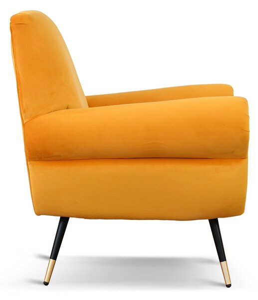 Poltrona design vintage Vico velluto giallo mostarda gambe nere e ottone