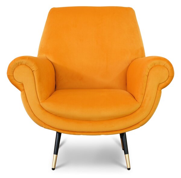Poltrona design vintage Vico velluto giallo mostarda gambe nere e ottone