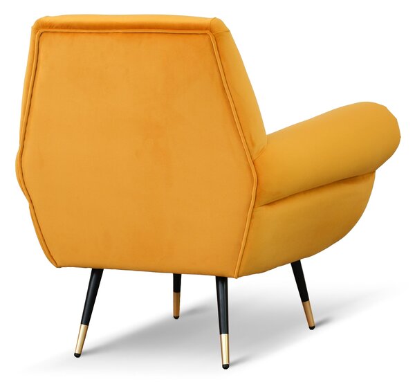 Poltrona design vintage Vico velluto giallo mostarda gambe nere e ottone