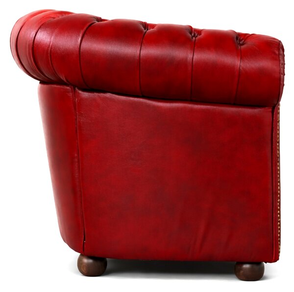 Poltrona Chesterfield Medium Pelle Primo Fiore Rosso Buckingham - Design Iconico