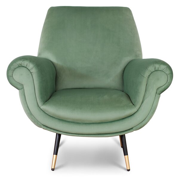 Poltrona design vintage Vico velluto verde menta gambe nere e ottone