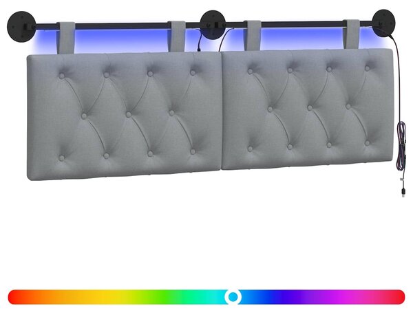 Testiera sospesa Con luce LED Grigio Chiaro Tessuto