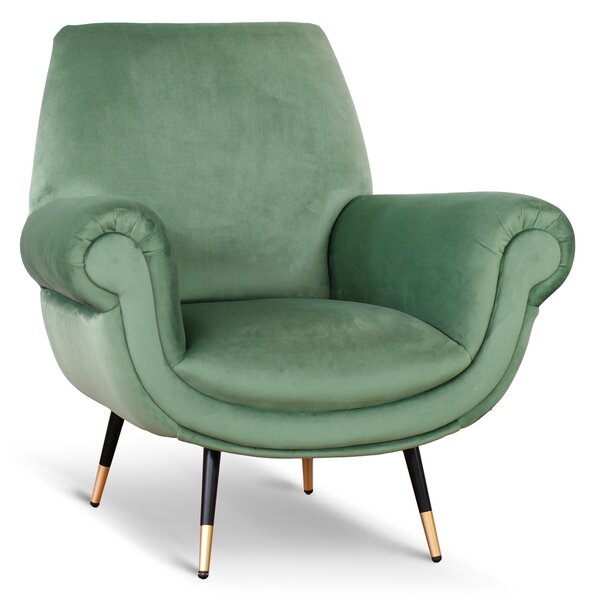 Poltrona design vintage Vico velluto verde menta gambe nere e ottone