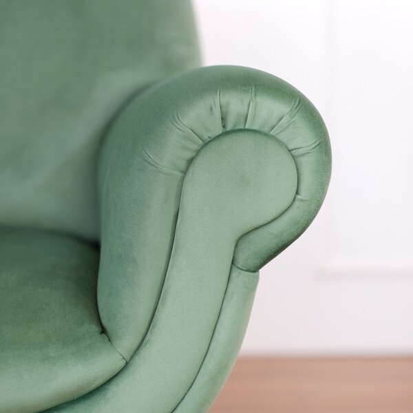 Poltrona design vintage Vico velluto verde menta gambe nere e ottone