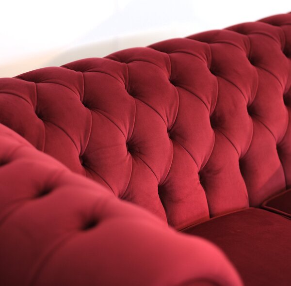 Divano Chesterfield 2 Posti Velluto Rosso Scuro