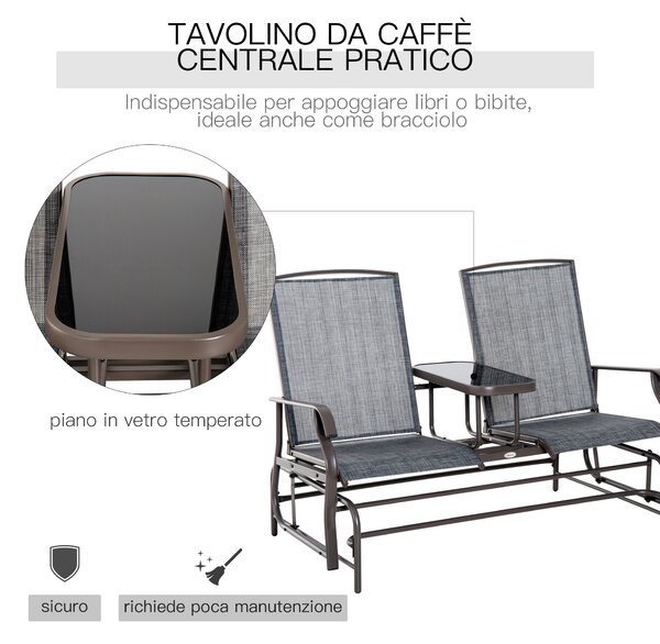 Outsunny – Dondolo da Giardino a Due Posti con Tavolino 81 × 147 × 100cm|Aosom