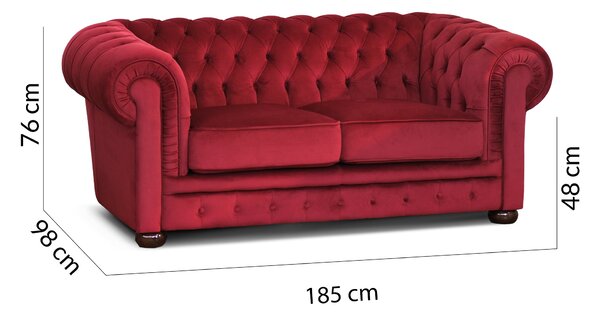 Divano Chesterfield 2 Posti Velluto Rosso Scuro