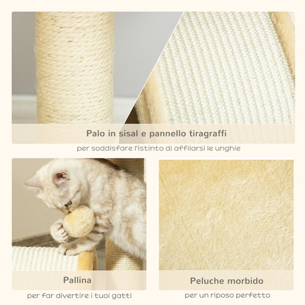PawHut Albero Tiragraffi per Gatti per Gioco e Relax 35.5x37x46 cm Beige