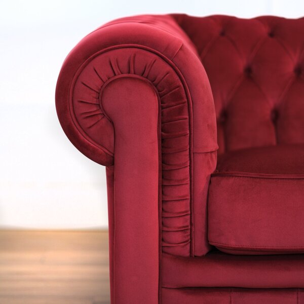 Divano Chesterfield 2 Posti Velluto Rosso Scuro