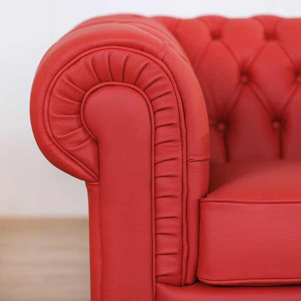 Poltrona Chesterfield pelle fiore rosso Ferrari