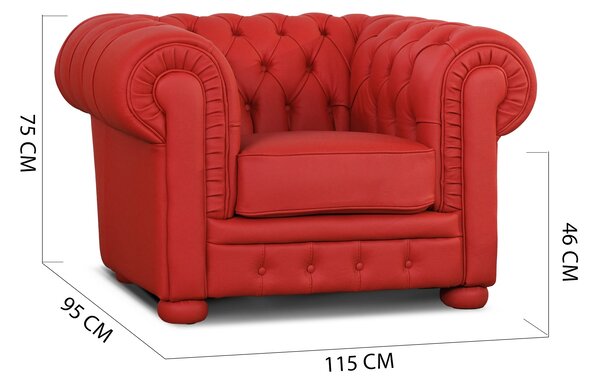 Poltrona Chesterfield pelle fiore rosso Ferrari