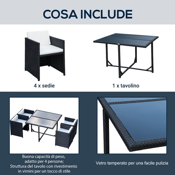 Outsunny Set Mobili da Giardino 5pz Set Tavolo da Pranzo con 4 Sedie con Cuscini Combinabili a Rettangolo|Aosom
