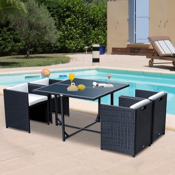 Outsunny Set Mobili da Giardino 5pz Set Tavolo da Pranzo con 4 Sedie con Cuscini Combinabili a Rettangolo|Aosom