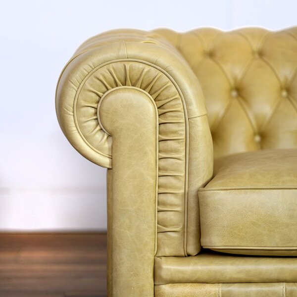 Divano Chesterfield 2 posti pelle fiore senape old England