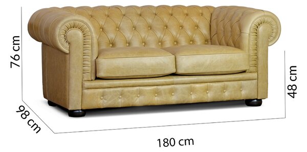 Divano Chesterfield 2 posti pelle fiore senape old England