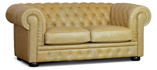 Divano Chesterfield 2 posti pelle fiore senape old England