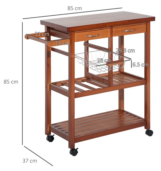 HOMCOM Carrello da Cucina carrello portavivande con Cassetti Scaffale da Cucina Portaoggetti Trasportabile in Legno 81x38x85 cm | Aosom Italy