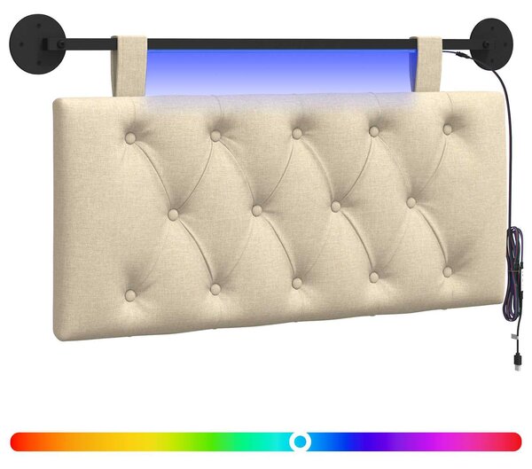 Testiera sospesa Con luce LED Crema Tessuto