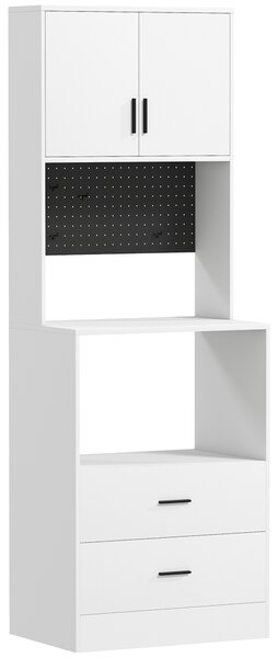 HOMCOM Mobile per Microonde con Ripiano Regolabile, 2 Cassetti, Bianco | Aosom Italy