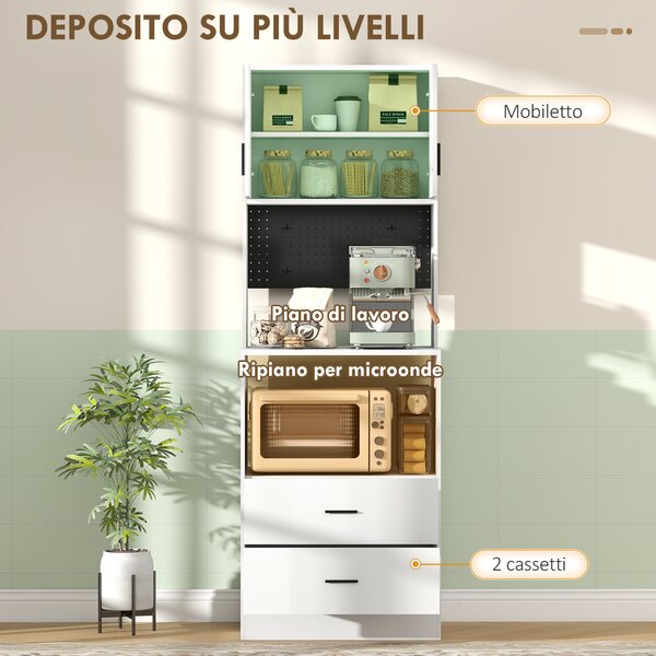 HOMCOM Mobile per Microonde con Ripiano Regolabile, 2 Cassetti, Bianco | Aosom Italy