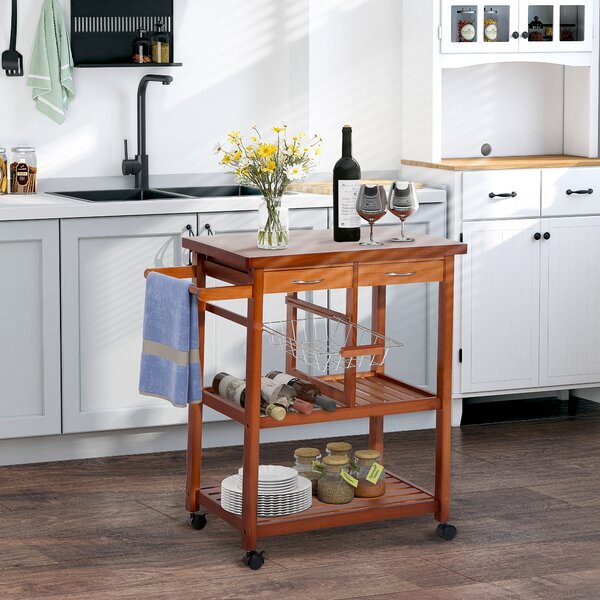 HOMCOM Carrello da Cucina carrello portavivande con Cassetti Scaffale da Cucina Portaoggetti Trasportabile in Legno 81x38x85 cm | Aosom Italy