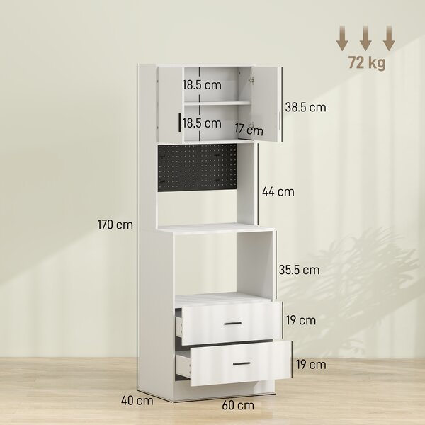 HOMCOM Mobile per Microonde con Ripiano Regolabile, 2 Cassetti, Bianco | Aosom Italy
