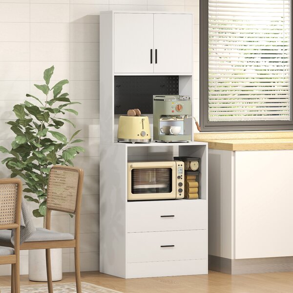 HOMCOM Mobile per Microonde con Ripiano Regolabile, 2 Cassetti, Bianco | Aosom Italy