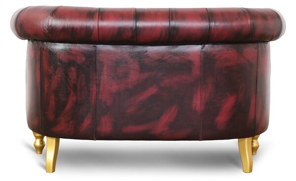 Divano Chesterino in pelle fiore bordeaux stile old America rifinita a mano