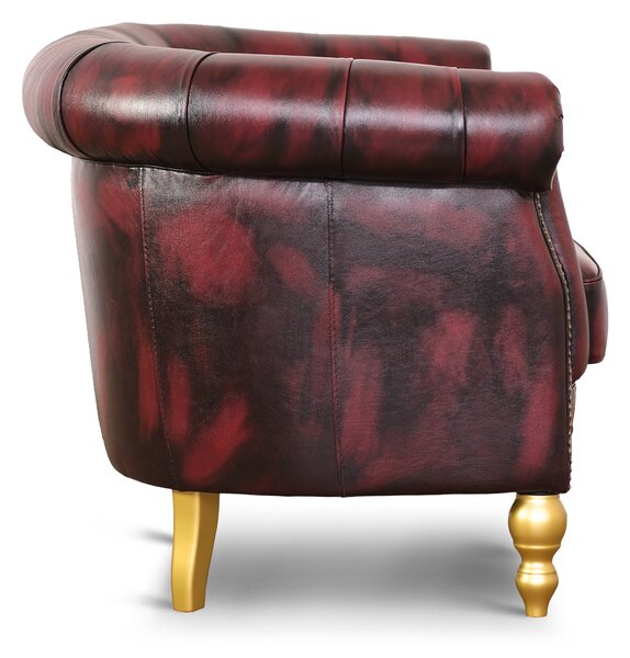Divano Chesterino in pelle fiore bordeaux stile old America rifinita a mano