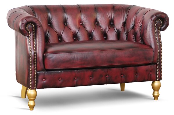 Divano Chesterino in pelle fiore bordeaux stile old America rifinita a mano
