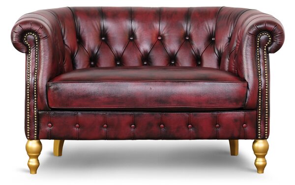 Divano Chesterino in pelle fiore bordeaux stile old America rifinita a mano