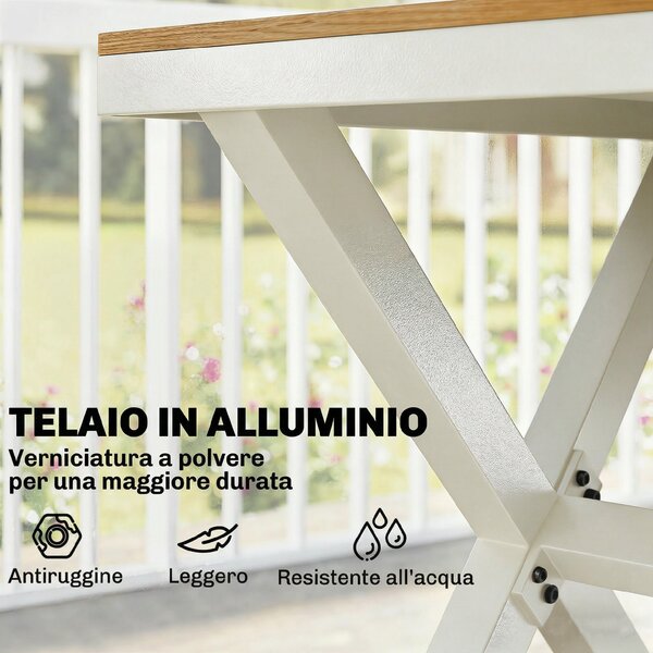 Outsunny Set Pranzo Esterni 7 Pezzi, Tavolo Sedie Impilabili Telaio Alluminio, Teak | Aosom Italy