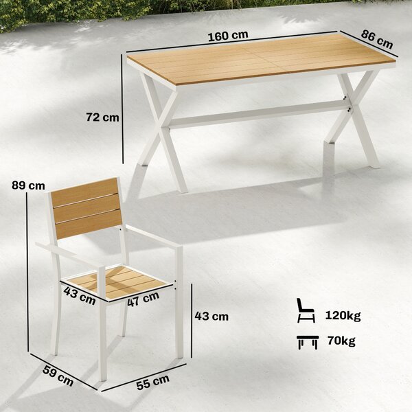 Outsunny Set Pranzo Esterni 7 Pezzi, Tavolo Sedie Impilabili Telaio Alluminio, Teak | Aosom Italy