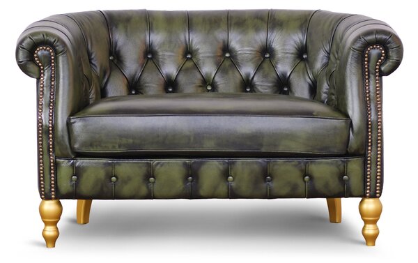 Divano Chesterino in pelle fiore verde stile old America rifinita a mano