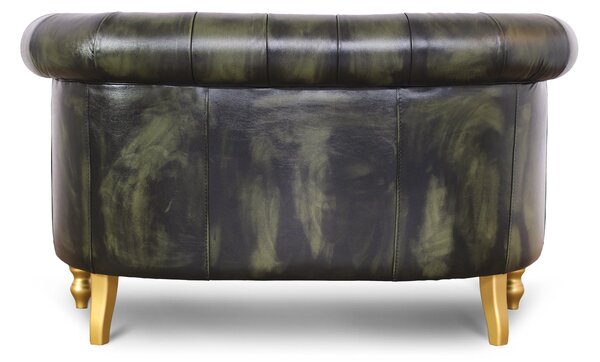 Divano Chesterino in pelle fiore verde stile old America rifinita a mano