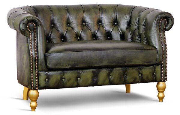 Divano Chesterino in pelle fiore verde stile old America rifinita a mano