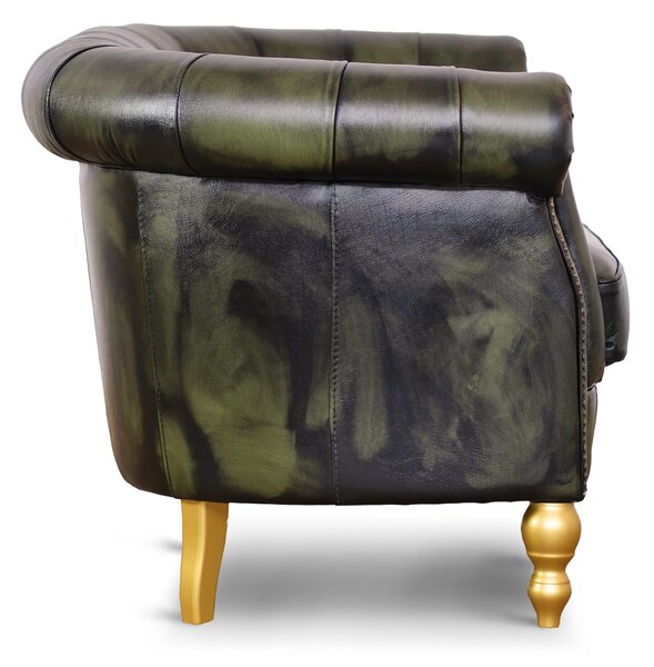Divano Chesterino in pelle fiore verde stile old America rifinita a mano