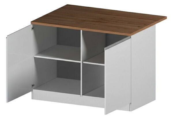 Isola cucina compatta per piccoli spazi 125x90x90h cm bianca lucida e rovere - Analiza