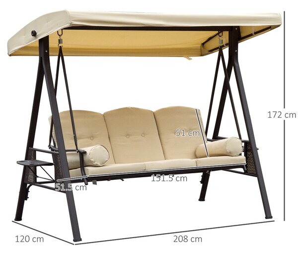 Outsunny Dondolo 3 Posti da Giardino in Metallo con Tetto Inclinabile e Cuscini Imbottiti, 208x120x172 cm, Beige | Aosom Italy