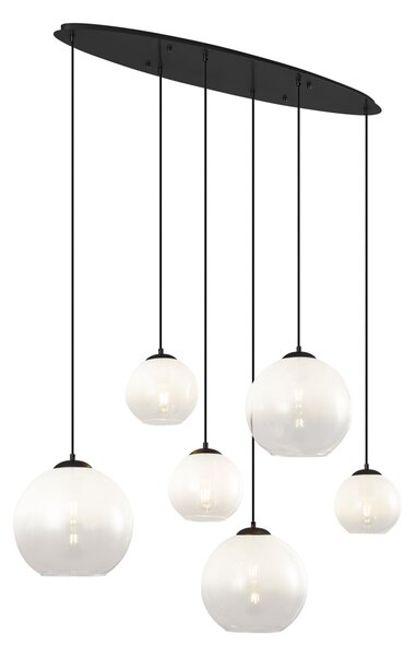 Lampada a sospensione moderna nera con vetro bianco rettangolare a 6 luci - Misty