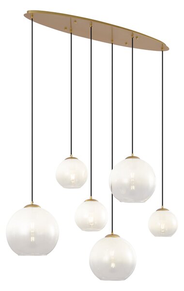 Lampada a sospensione Hotel Chic ottone con vetro bianco rettangolare 6 luci - Misty
