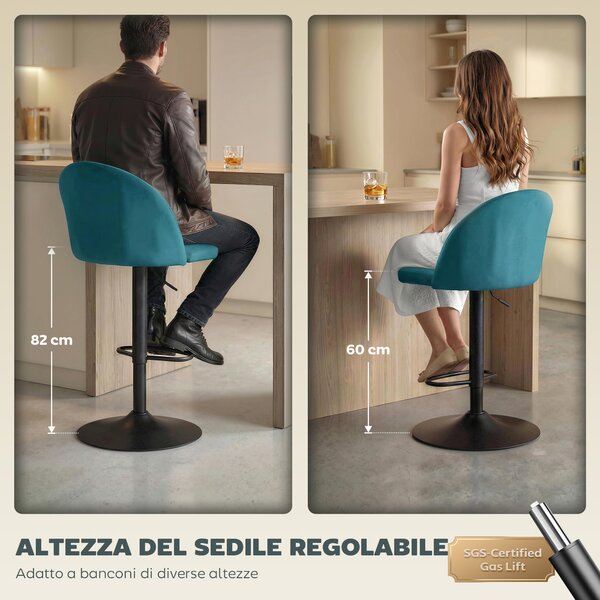 HOMCOM Set di 2 Sgabelli da Bar, Sgabelli Moderni Girevoli con Poggiapiedi, Blu | Aosom Italy