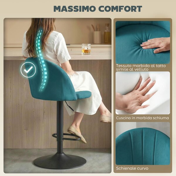 HOMCOM Set di 2 Sgabelli da Bar, Sgabelli Moderni Girevoli con Poggiapiedi, Blu | Aosom Italy
