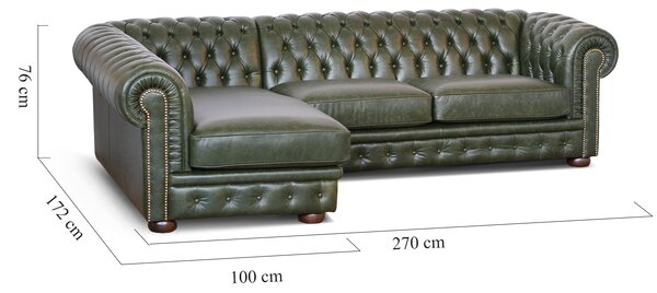Divano Chesterfield angolare in pelle primo fiore verde inglese borchie anticate