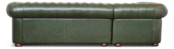 Divano Chesterfield angolare in pelle primo fiore verde inglese borchie anticate