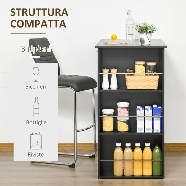 HOMCOM Bancone da Cucina Tavolo Alto con 3 Mensole in Legno, Tavolo da Bar Cucina Arredamento Moderno Casa e Bar, 112x57x106cm, Nero|Aosom