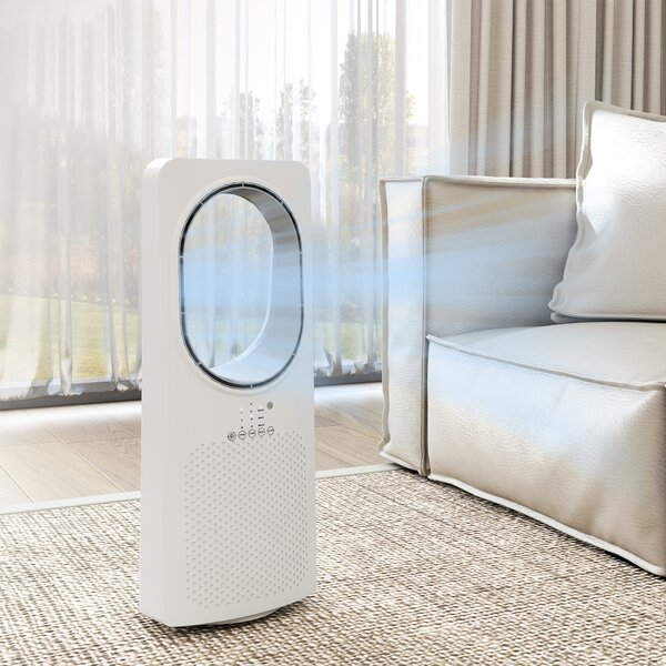 HOMCOM Ventilatore a Torre Senza Pale, Silenzioso 36dB, con Oscillazione a 45°, Luci LED, Telecomando, Bianco | Aosom Italy